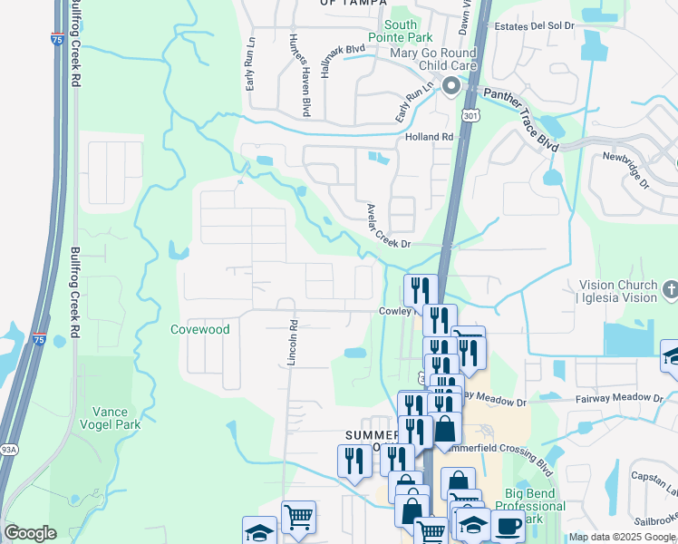map of restaurants, bars, coffee shops, grocery stores, and more near 12832 Hampton Hill Drive in Riverview