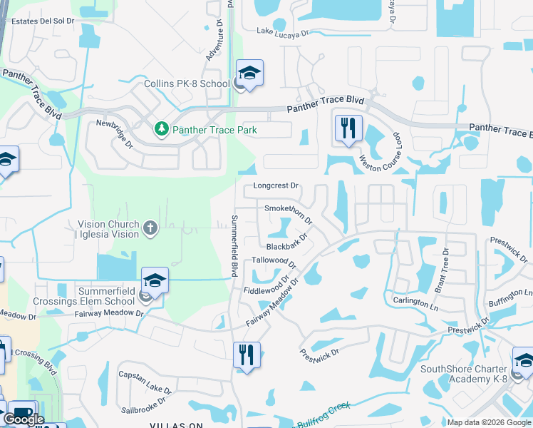 map of restaurants, bars, coffee shops, grocery stores, and more near 12903 Tikiwood Court in Riverview