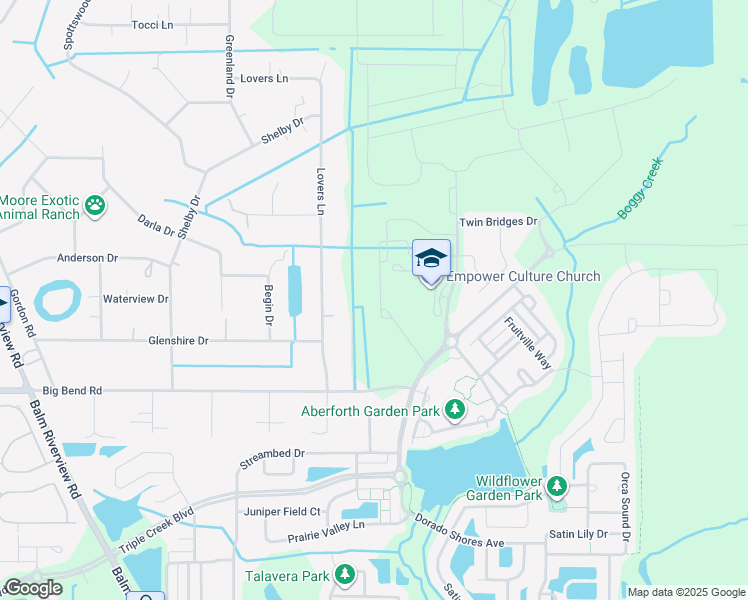 map of restaurants, bars, coffee shops, grocery stores, and more near 12916 Lovers Lane in Riverview