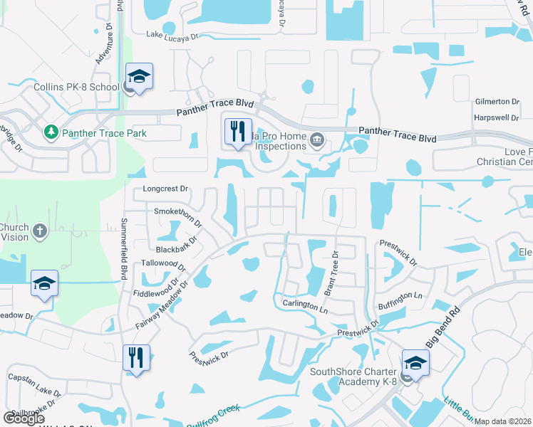 map of restaurants, bars, coffee shops, grocery stores, and more near 11914 Lynmoor Drive in Riverview