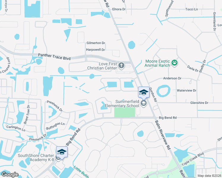 map of restaurants, bars, coffee shops, grocery stores, and more near 11715 Summer Springs Drive in Riverview