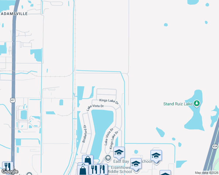 map of restaurants, bars, coffee shops, grocery stores, and more near 6936 Crown Lake Drive in Gibsonton