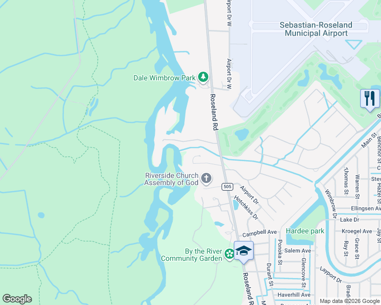 map of restaurants, bars, coffee shops, grocery stores, and more near 11525 Roseland Road in Sebastian