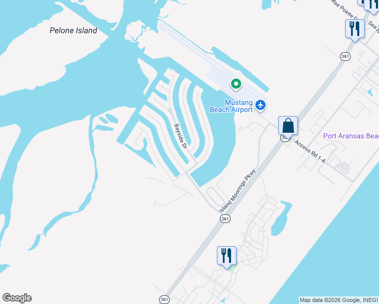 map of restaurants, bars, coffee shops, grocery stores, and more near 321 Bahia Mar in Port Aransas