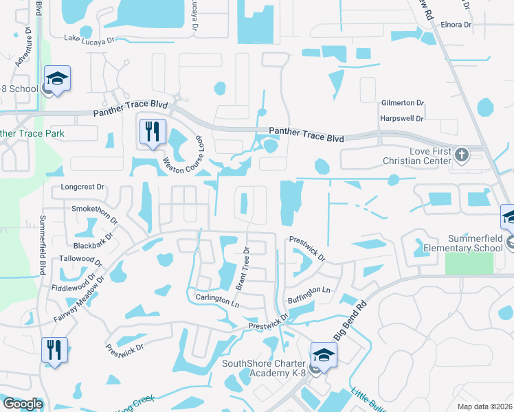 map of restaurants, bars, coffee shops, grocery stores, and more near 12914 Brant Tree Drive in Riverview