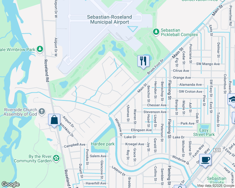map of restaurants, bars, coffee shops, grocery stores, and more near 589 Metalmark Way in Sebastian