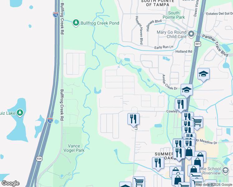 map of restaurants, bars, coffee shops, grocery stores, and more near 12739 Lemon Pepper Drive in Riverview