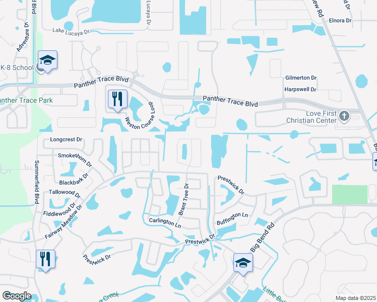 map of restaurants, bars, coffee shops, grocery stores, and more near 12911 Brant Tree Drive in Riverview