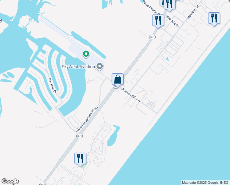 map of restaurants, bars, coffee shops, grocery stores, and more near 6021 Texas 361 in Port Aransas