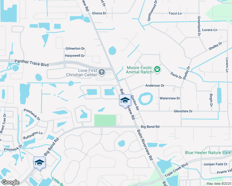 map of restaurants, bars, coffee shops, grocery stores, and more near 12909 Cattail Shore Lane in Riverview