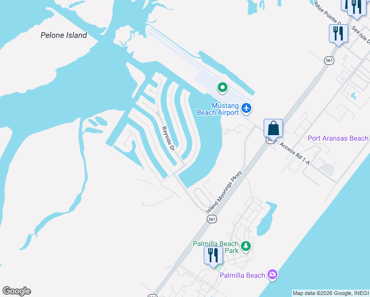map of restaurants, bars, coffee shops, grocery stores, and more near 321 Bahia Mar in Port Aransas