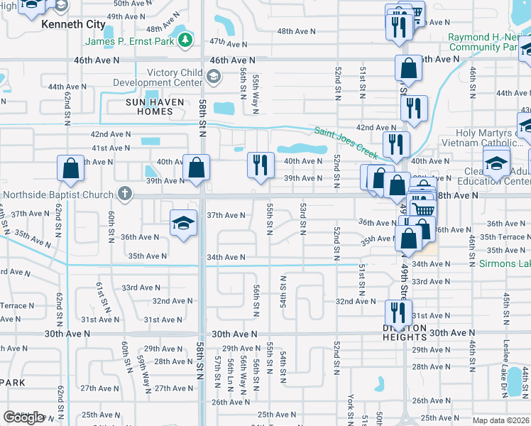 map of restaurants, bars, coffee shops, grocery stores, and more near 3698 55th Street North in St. Petersburg