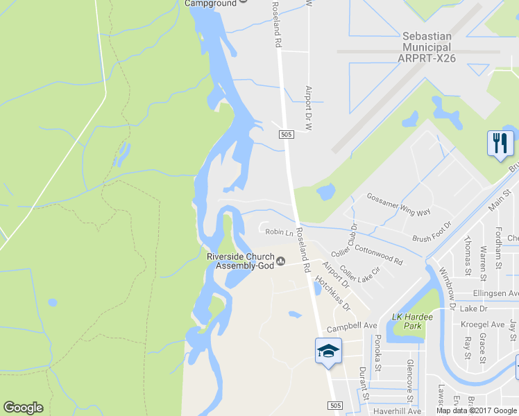 map of restaurants, bars, coffee shops, grocery stores, and more near 11525 Roseland Road in Sebastian