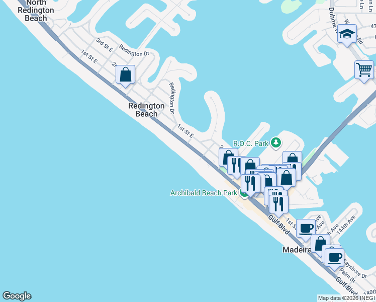 map of restaurants, bars, coffee shops, grocery stores, and more near 15560 Florida 699 in Redington Beach