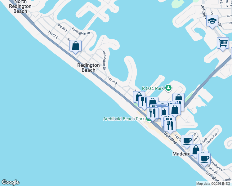 map of restaurants, bars, coffee shops, grocery stores, and more near 15560 Florida 699 in Redington Beach