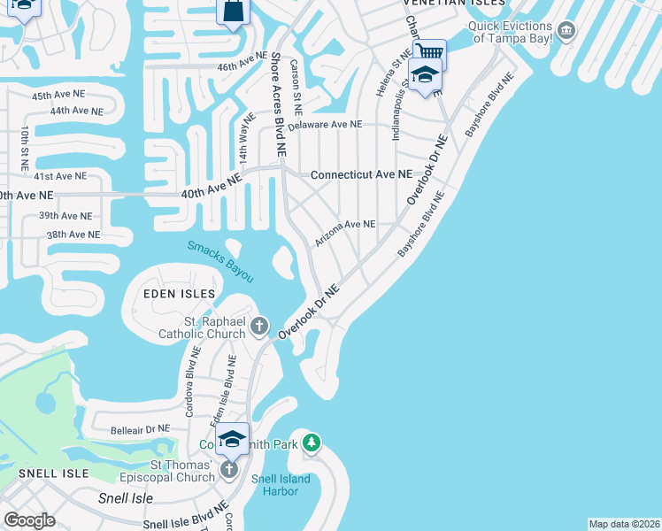 map of restaurants, bars, coffee shops, grocery stores, and more near 3636 Alabama Avenue Northeast in St. Petersburg