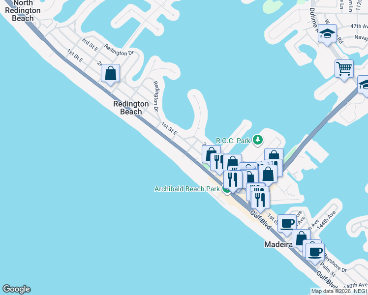 map of restaurants, bars, coffee shops, grocery stores, and more near 15517 Gulf Boulevard in Redington Beach