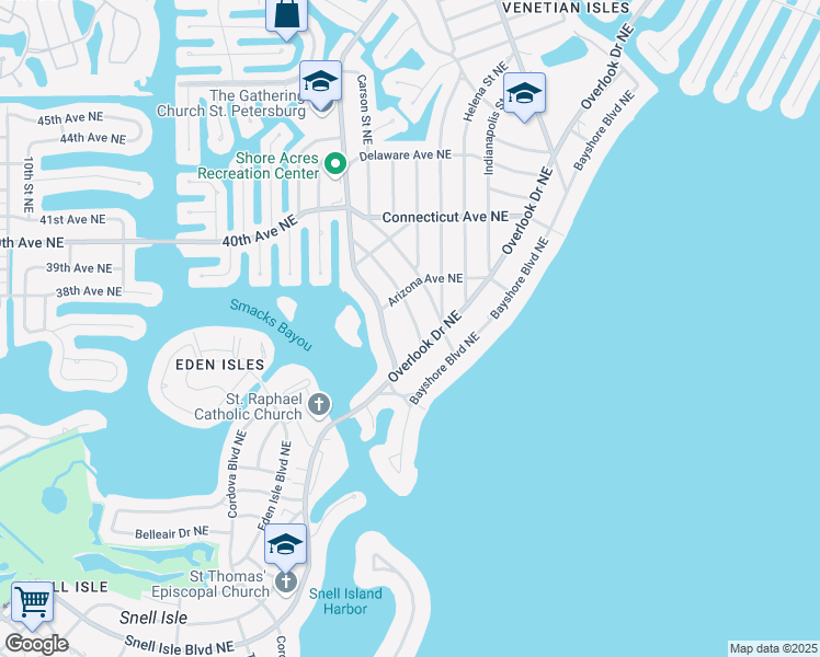 map of restaurants, bars, coffee shops, grocery stores, and more near 3636 Alabama Avenue Northeast in St. Petersburg