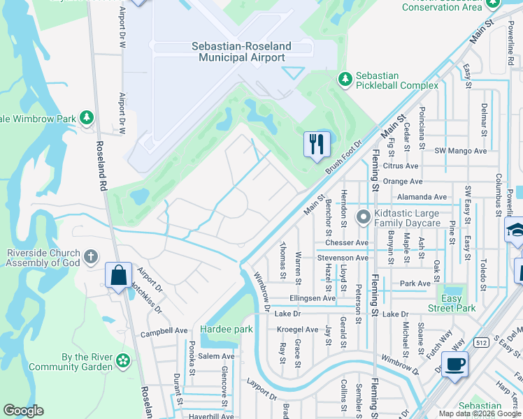 map of restaurants, bars, coffee shops, grocery stores, and more near 588 Metalmark Way in Sebastian