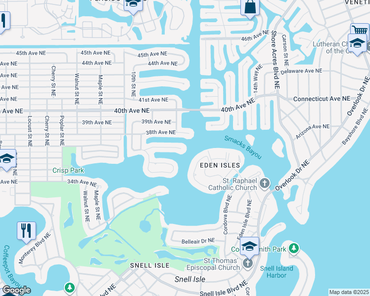 map of restaurants, bars, coffee shops, grocery stores, and more near 1276 37th Avenue Northeast in St. Petersburg