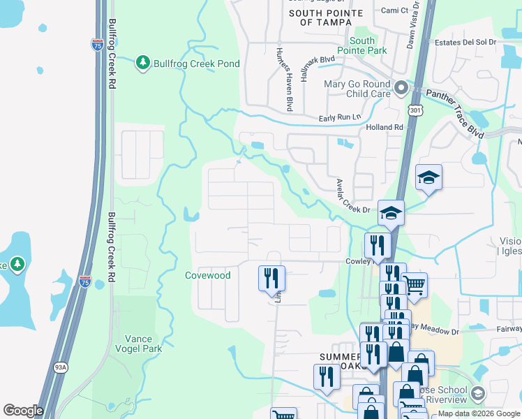 map of restaurants, bars, coffee shops, grocery stores, and more near Lemon Pepper Dr in Riverview