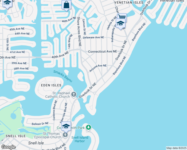 map of restaurants, bars, coffee shops, grocery stores, and more near 3636 Alabama Avenue Northeast in St. Petersburg
