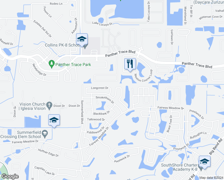 map of restaurants, bars, coffee shops, grocery stores, and more near 12607 Longcrest Drive in Riverview