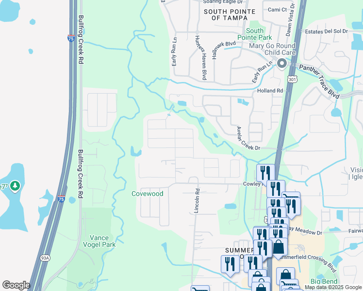 map of restaurants, bars, coffee shops, grocery stores, and more near 12710 Hampton Hill Drive in Riverview