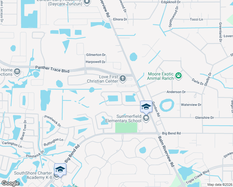 map of restaurants, bars, coffee shops, grocery stores, and more near 11767 Summer Springs Drive in Riverview