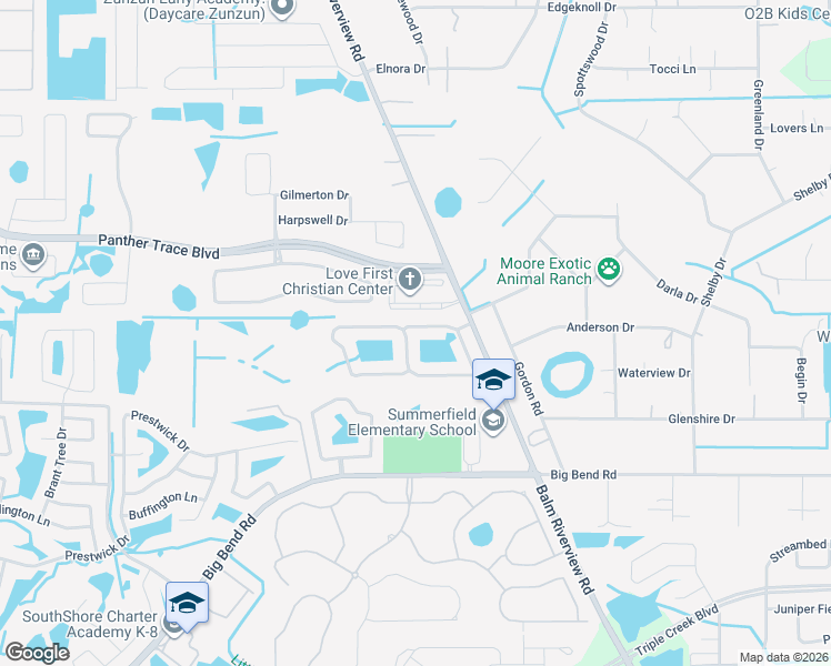 map of restaurants, bars, coffee shops, grocery stores, and more near 12807 Cattail Shore Lane in Riverview