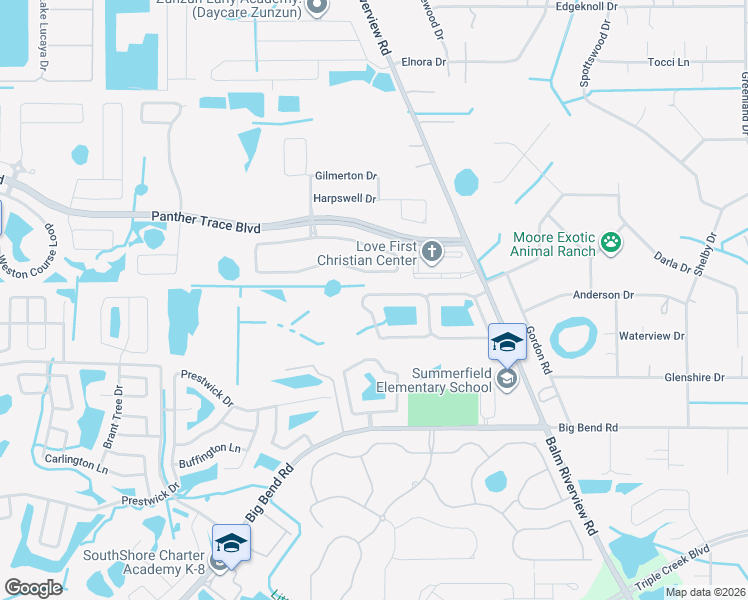 map of restaurants, bars, coffee shops, grocery stores, and more near 11751 Summer Springs Drive in Riverview