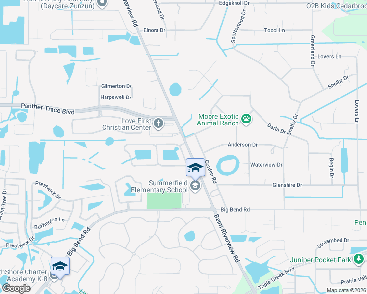 map of restaurants, bars, coffee shops, grocery stores, and more near 12902 Cattail Shore Lane in Riverview