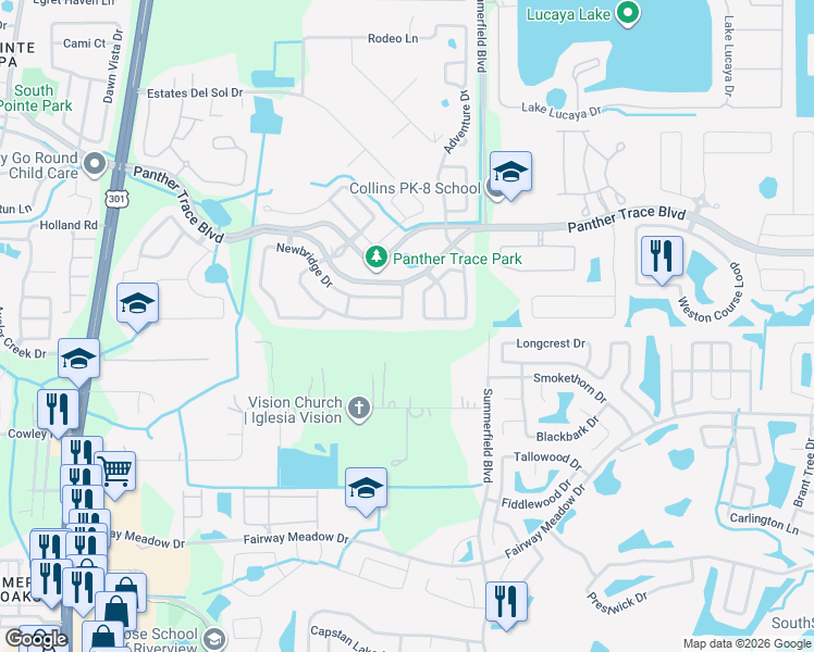map of restaurants, bars, coffee shops, grocery stores, and more near 12741 Bramfield Drive in Riverview