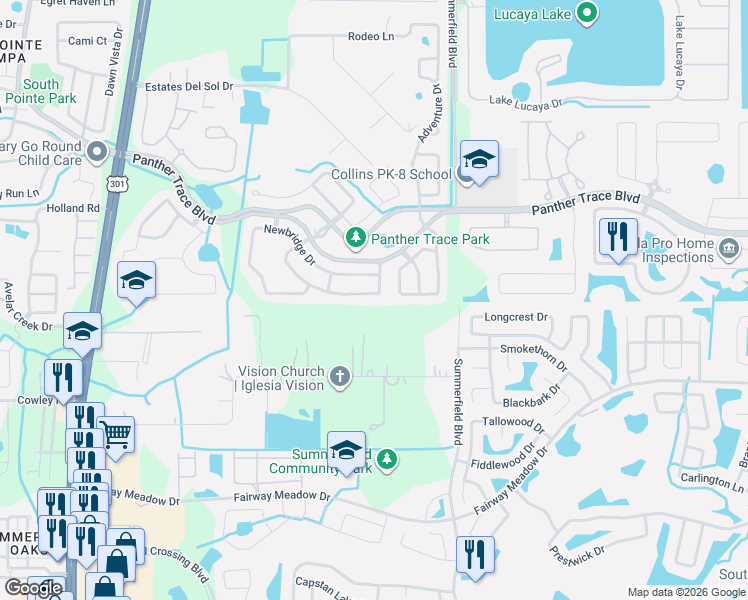 map of restaurants, bars, coffee shops, grocery stores, and more near 12741 Bramfield Drive in Riverview