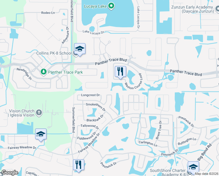 map of restaurants, bars, coffee shops, grocery stores, and more near 12612 Evington Point Drive in Riverview