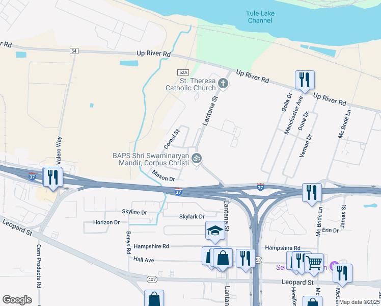 map of restaurants, bars, coffee shops, grocery stores, and more near 1042 Concho Drive in Corpus Christi