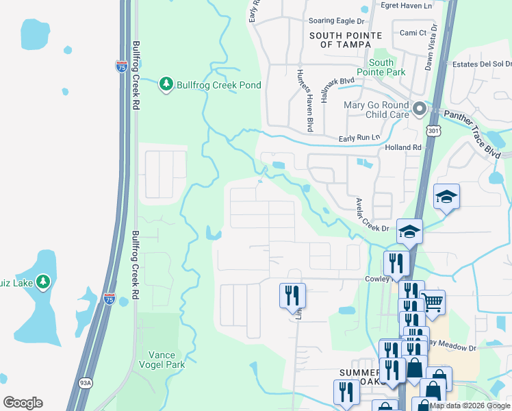 map of restaurants, bars, coffee shops, grocery stores, and more near 10019 Rose Petal Place in Riverview