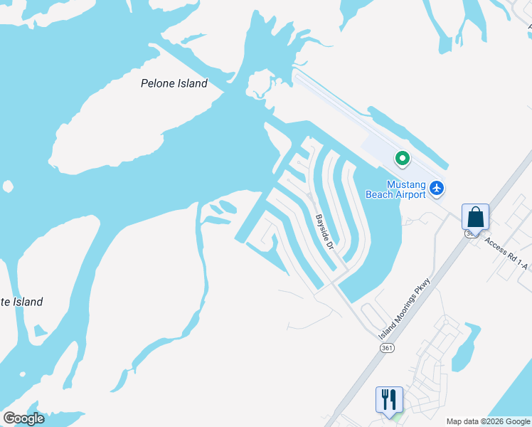 map of restaurants, bars, coffee shops, grocery stores, and more near 490 Blue Heron Drive in Port Aransas