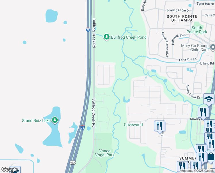 map of restaurants, bars, coffee shops, grocery stores, and more near 12735 Flatwood Creek Drive in Gibsonton