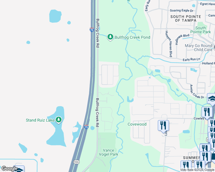 map of restaurants, bars, coffee shops, grocery stores, and more near 12729 Flatwood Creek Drive in Gibsonton