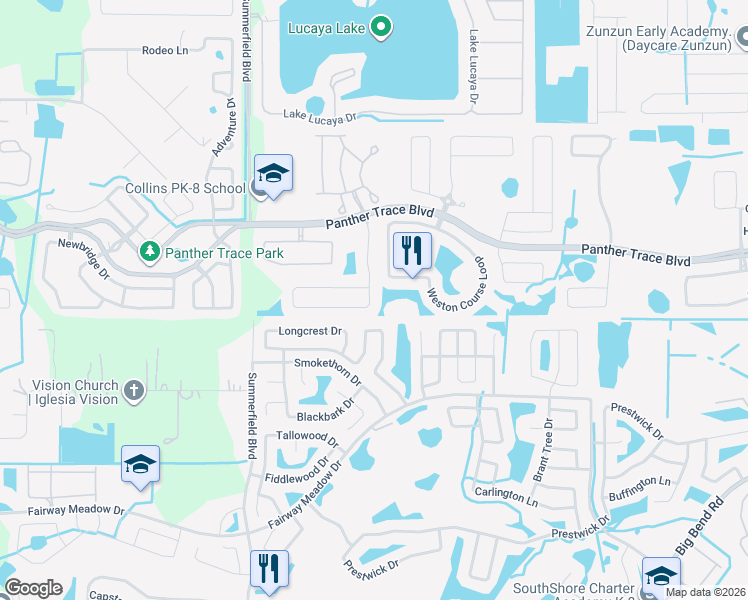 map of restaurants, bars, coffee shops, grocery stores, and more near 12608 Evington Point Drive in Riverview