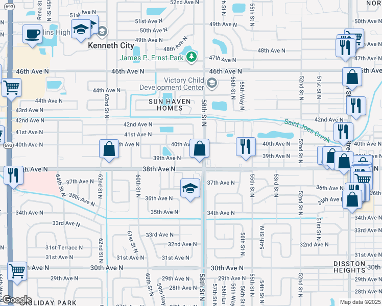 map of restaurants, bars, coffee shops, grocery stores, and more near 3930 58th Way North in Saint Petersburg