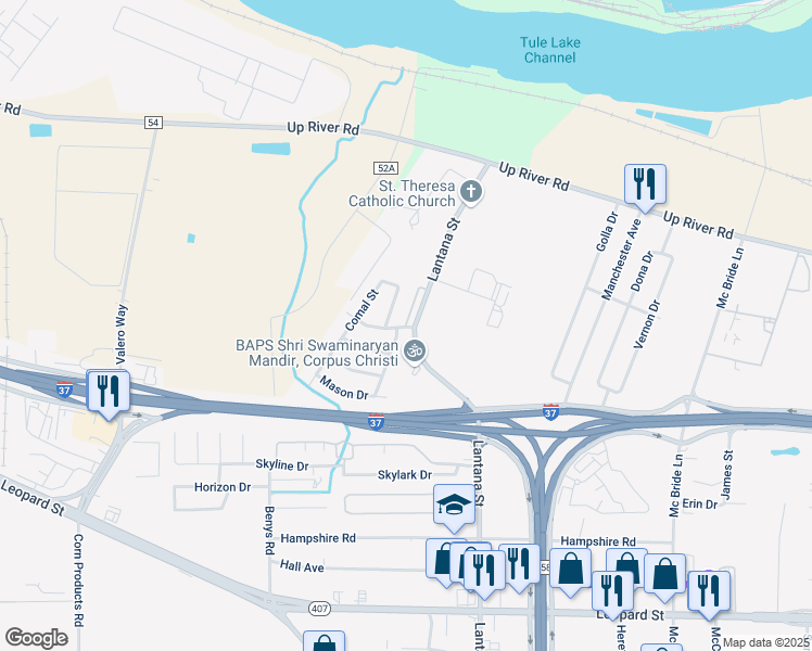 map of restaurants, bars, coffee shops, grocery stores, and more near 1042 Concho Drive in Corpus Christi