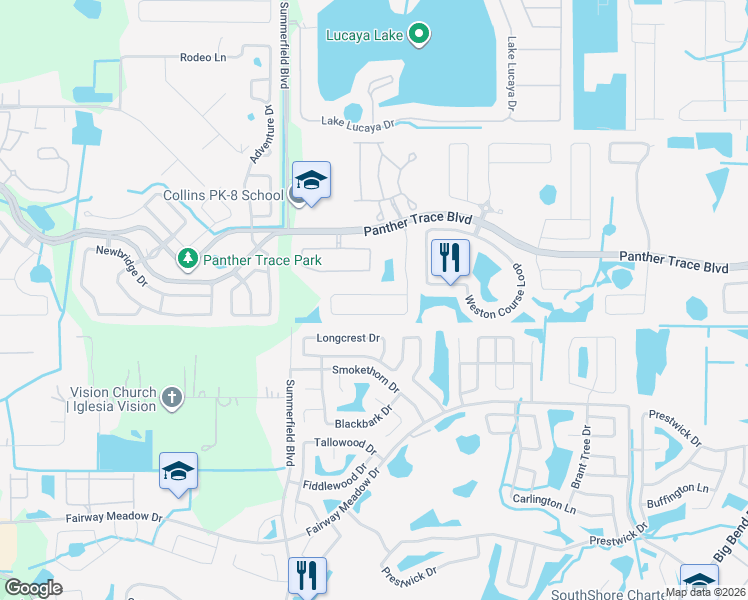 map of restaurants, bars, coffee shops, grocery stores, and more near 12749 Evington Point Drive in Riverview
