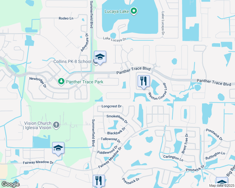 map of restaurants, bars, coffee shops, grocery stores, and more near 12745 Evington Point Drive in Riverview