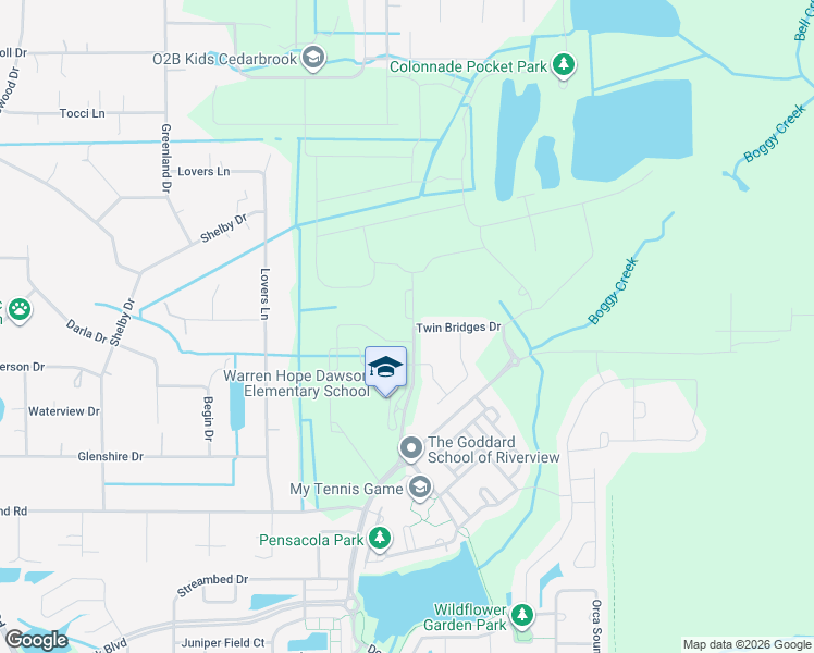map of restaurants, bars, coffee shops, grocery stores, and more near Unnamed Road in Riverview