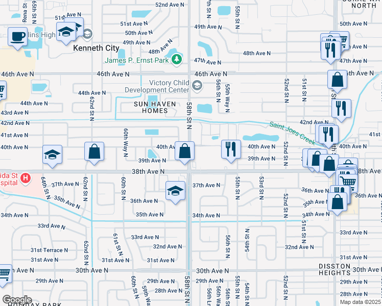 map of restaurants, bars, coffee shops, grocery stores, and more near 3959 58th Street North in St. Petersburg