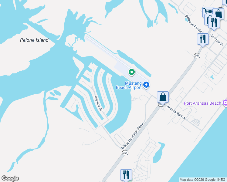 map of restaurants, bars, coffee shops, grocery stores, and more near 462 Marina Drive in Port Aransas