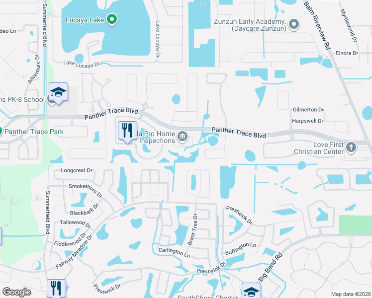 map of restaurants, bars, coffee shops, grocery stores, and more near 11513 Balintore Drive in Riverview