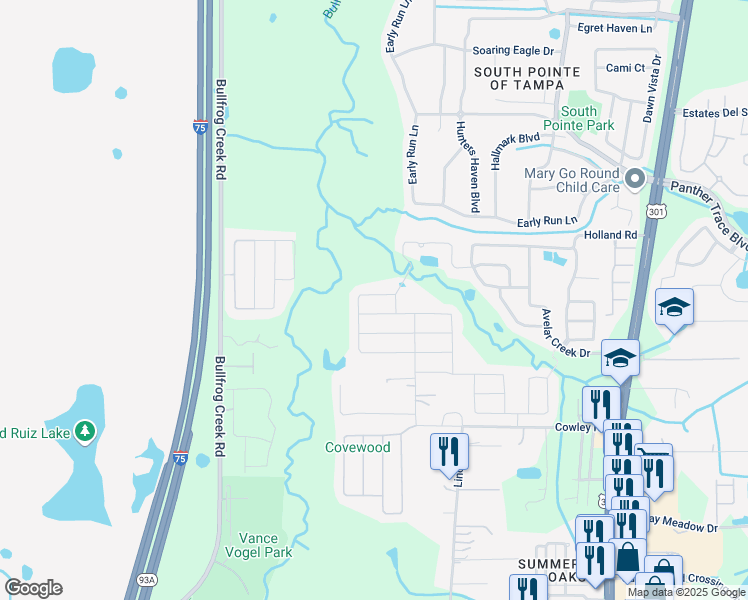 map of restaurants, bars, coffee shops, grocery stores, and more near 12612 Lemon Pepper Dr in Riverview